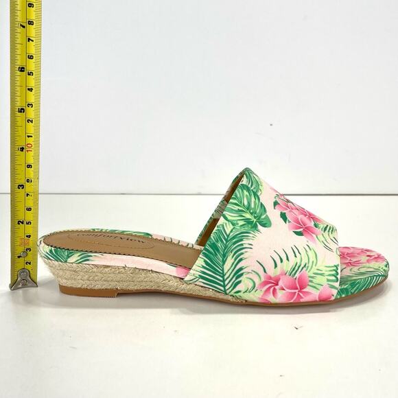 Comfortview Capri Wedge Slide Sandal Sz 8 WW Green & Pink Floral Espadrille New - Picture 8 of 16